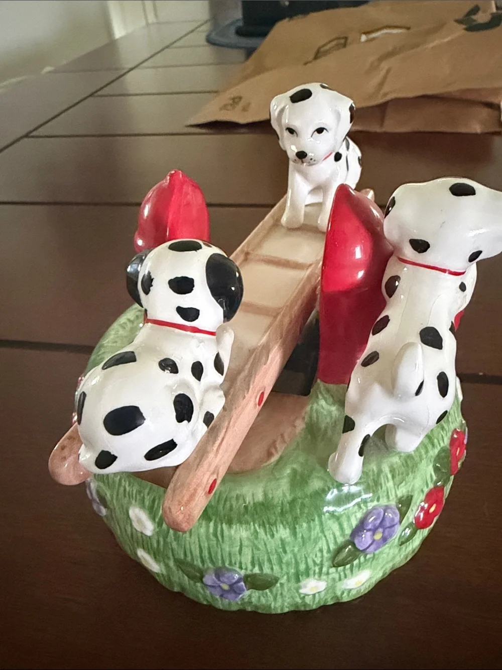 Hand-Painted Dalmatian Carousel Music Box - White and Red Home Accent